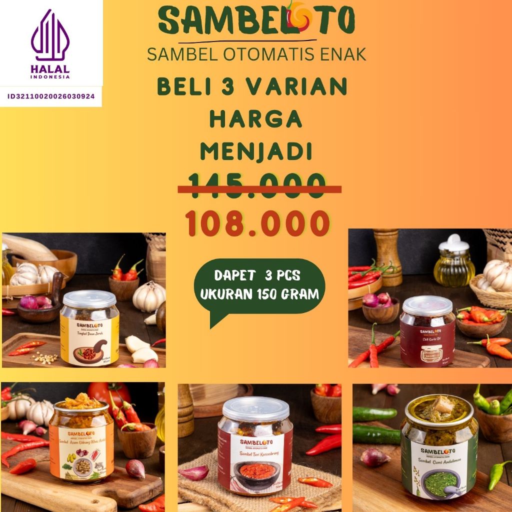 

Sambeloto 3 Varian Tongkol daun jeruk/Chili Garlic Oil/bebas pilih