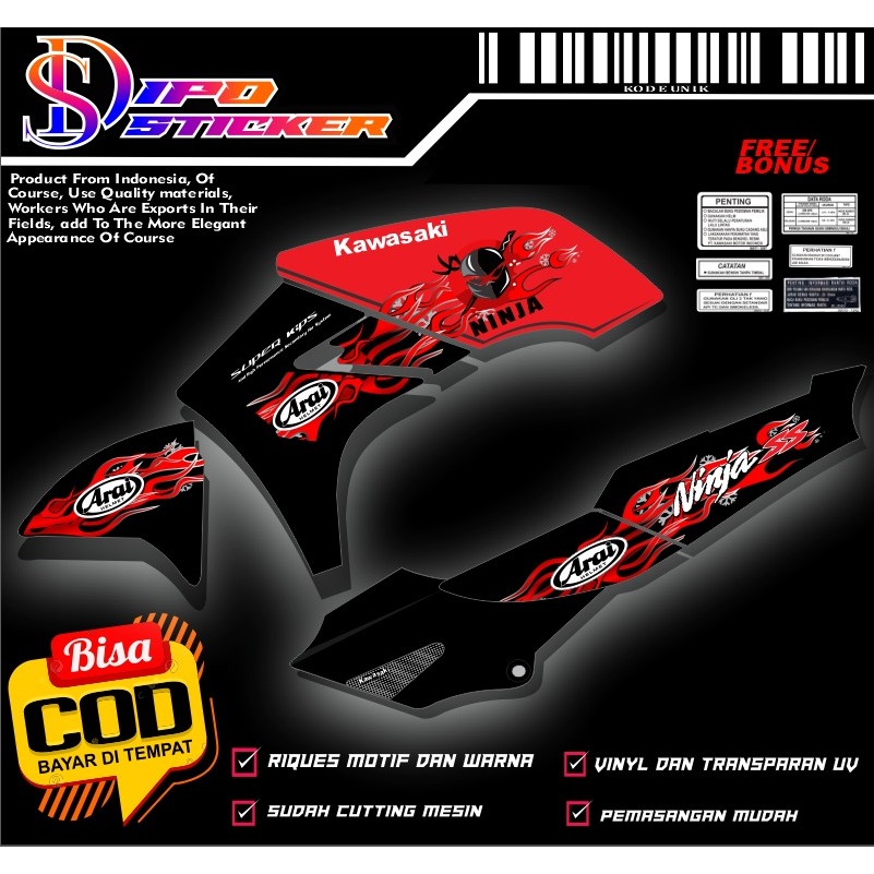sticker striping ninja ss custom ARAI ag style transparan UV (bisa riquest)