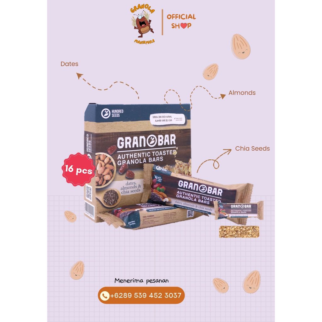 

Granobar / Authentic Toasted Granola Bars / Dates, Almonds, and Chia Seeds