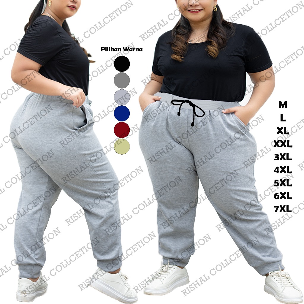 Rishal - Celana Jogger Training Polos Pria Wanita  Flacce Lembut dan Adem Super Jumbo Max 140KG