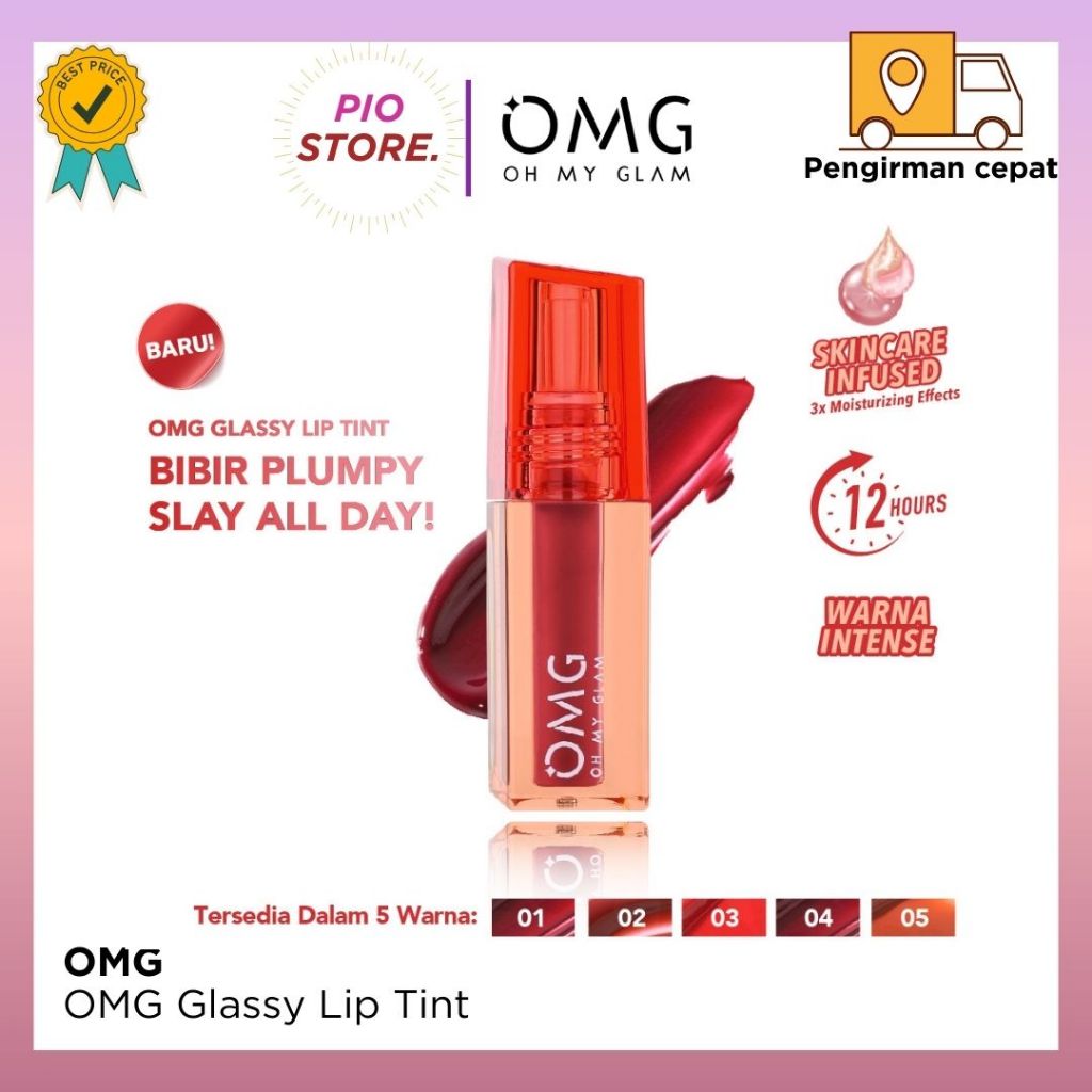 OMG OH MY GLAM Glassy Lip Tint 2g - Tahan 12 Jam, Skincare Infused | Liptint anak sekolah anti razia