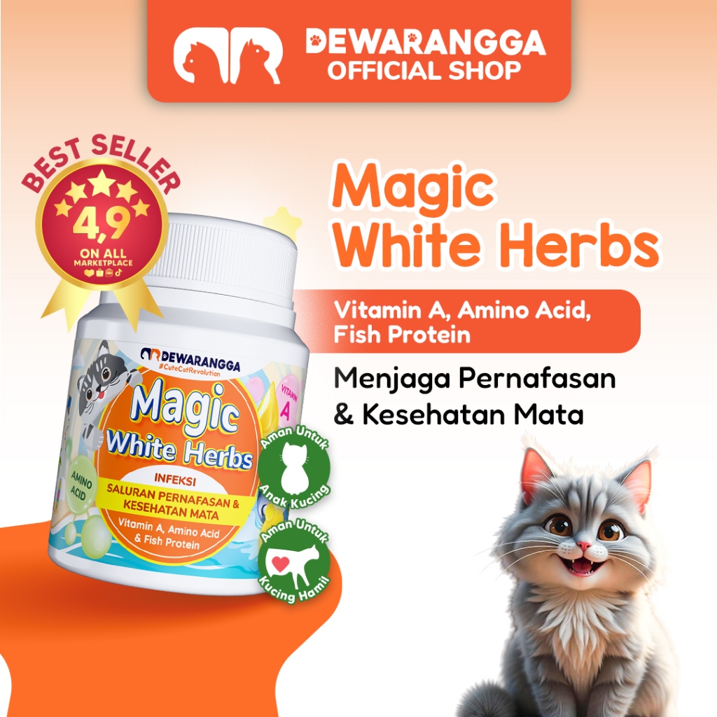 Marmousi - Dewarangga Vitamin Kucing MAGIC WHITE HERBS untuk Mengatasi Infeksi Saluran Pernafasan