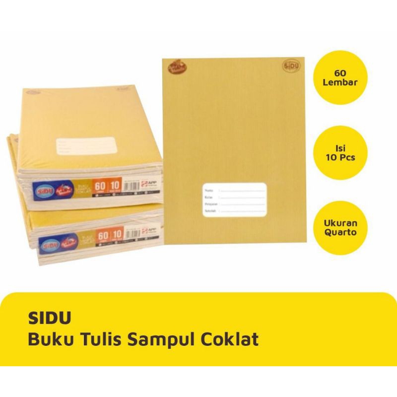 

Buku tulis Sidu 60lembar cover motif sampul coklat (ukuran kwarto 21x16cm)