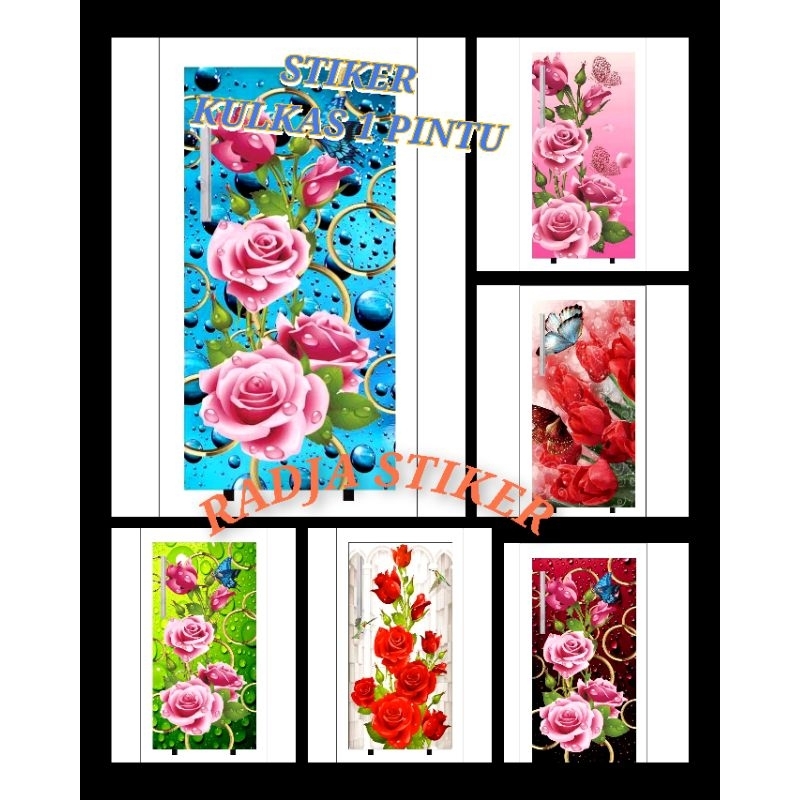 STIKER KULKAS 1 PINTU MOTIF BUNGA MAWAR