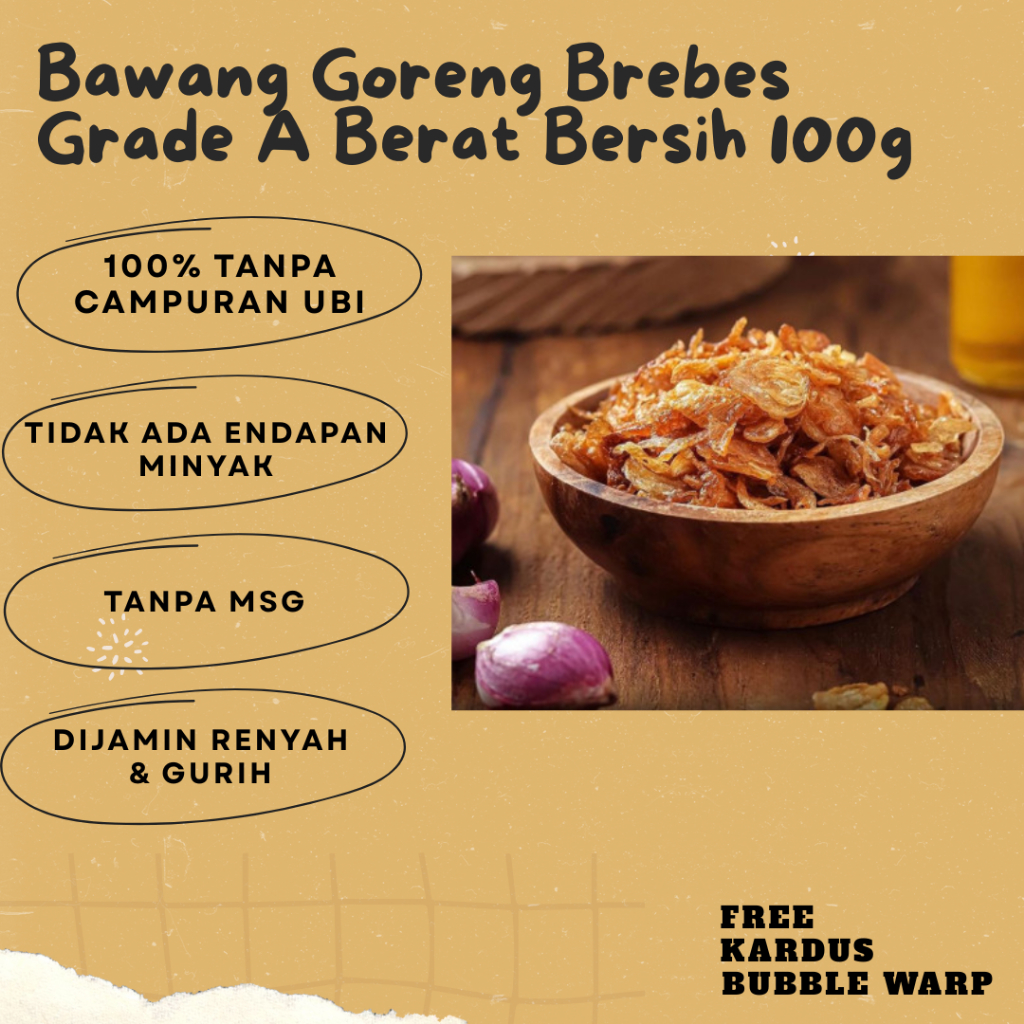 

Bawang Goreng Asli 100% Tanpa Campuran Ubi / Asli Brebes / Bagor renyah tanpa campuran ubi