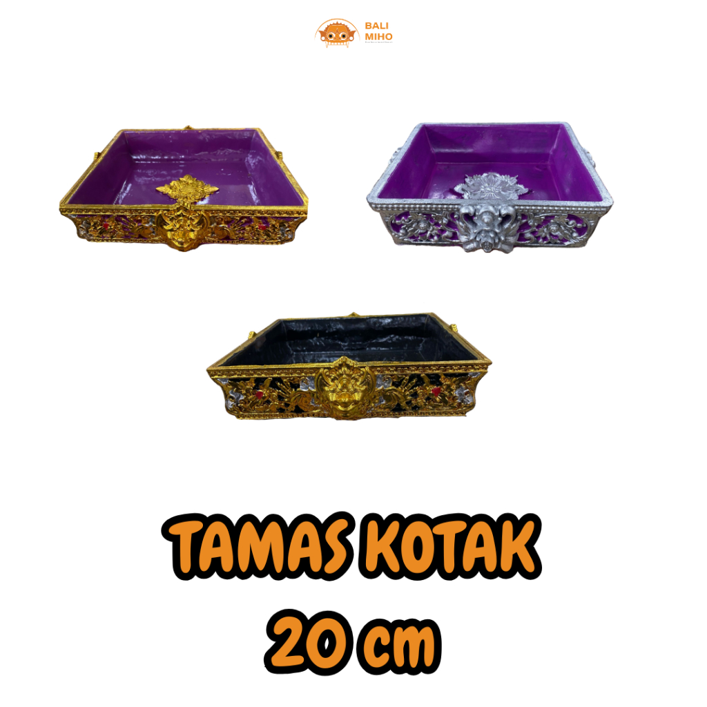 Tamas Kotak 20 cm - Wadah Bunga Ukir Bali - Bokor Bunga Kotak - Tamas Melamin - Perlengkapan Upacara
