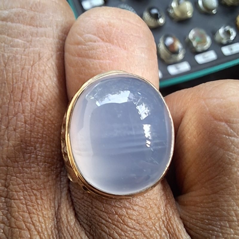 Batu Akik Baturaja Biru Langit Motif Kantong Semar Ring Perak