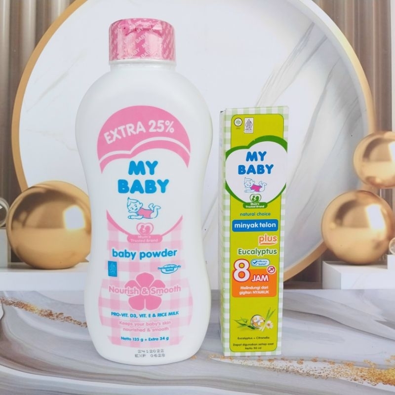 PAKET MY BABY Bedak 135+23g & Minyak Telon Plus My Baby 90ml/Perawat Kulit Bayi