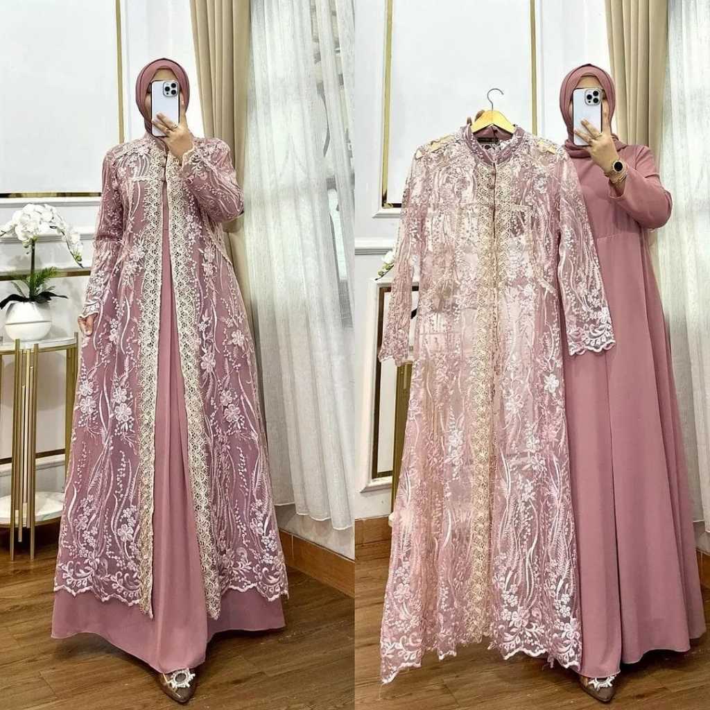TERBARU MADINA DRESS GAMIS BRUKAT PREMIUM BAHAN CERUTY BABYDOLL BAJU LEBARAN MODEL 2025