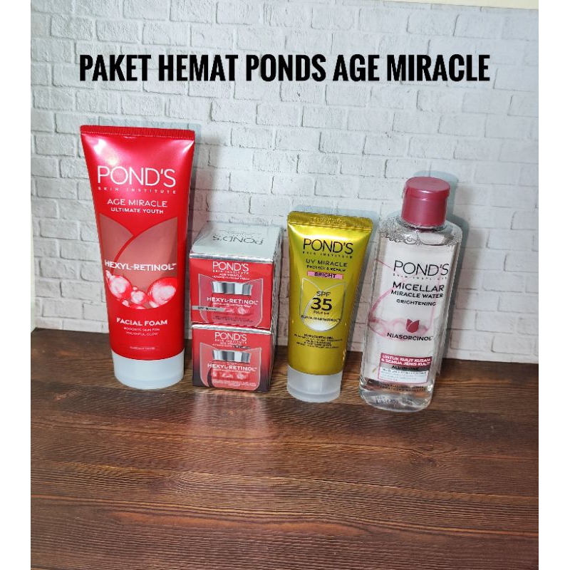 paket hemat ponds age miracle facial foam / day / night / sunscreen