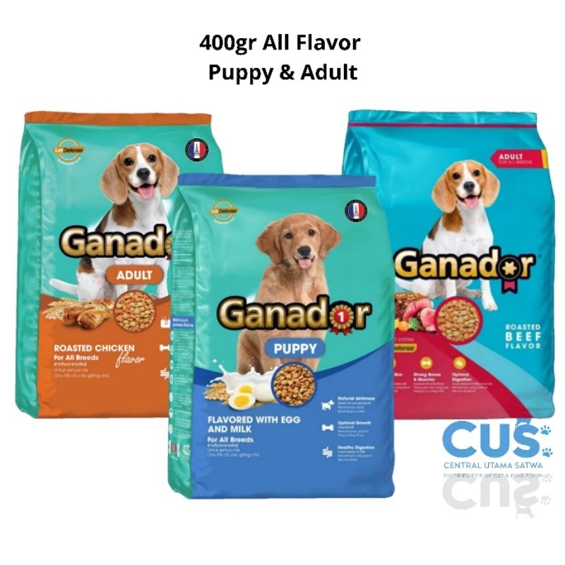 Ganador Puppy, Ganador Adult Chicken dan beef 400gram, Makanan anjing