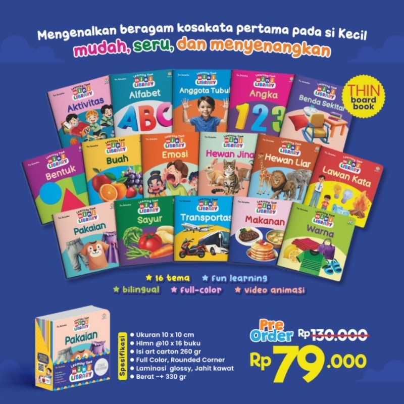 Learning Time Mini Library Paket 16 Buku Aktivitas Bayi Edukasi Anak Balita Thin Boardbook Ziyad Vis