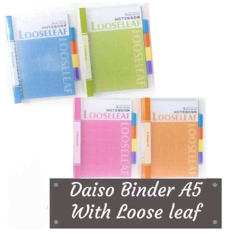 Daiso Binder File A4 B5 A5 Square Line Loose Leaf Kertas Binder Kotak Kotak Paper Sheets looseleaf n