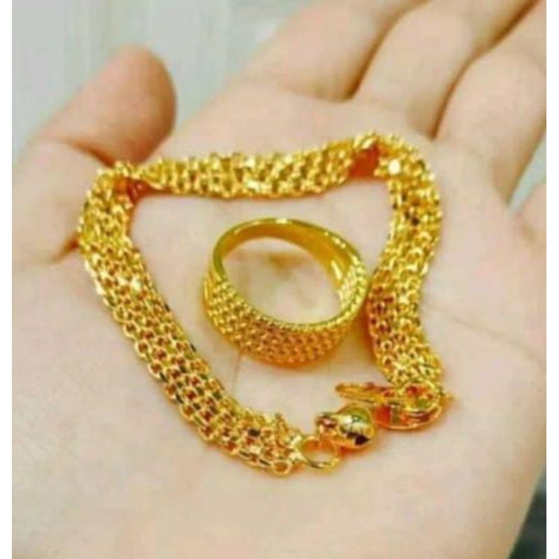 set gelang dan cincin mewah titanium anti karat anti luntur