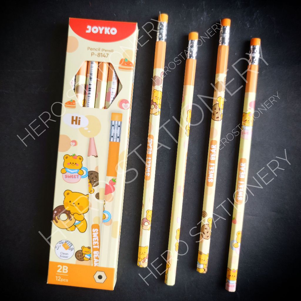 

Pensil 2B ujung penghapus beruang cokelat joyko P-8147 . 12 unit
