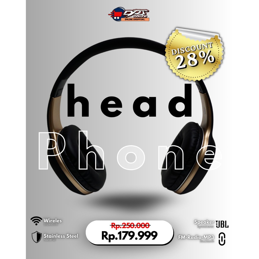 Headphone Wireless Bluetooth JBL Style – FM Radio, MP3, & Suara Jernih