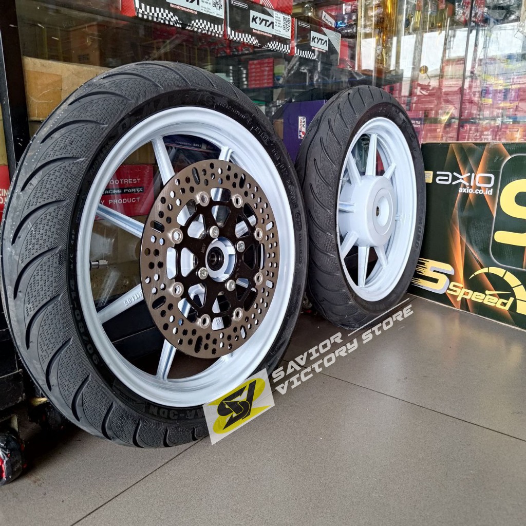 Paketan Velg Racing Palang 8 AXIO + ban maxxis diamond depan belakang tubeless + Disc Piringan 260mm