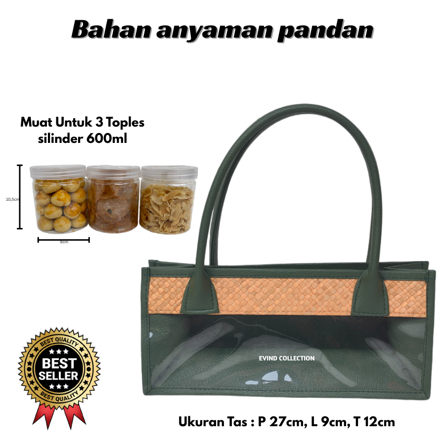

Tas Parcel Anyaman Pandan (Carbella) Ukuran 3 Toples Model Panjang Tas Mika Hampers