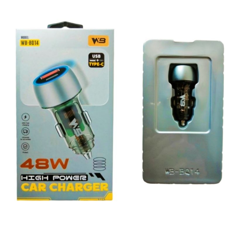 WB car charger adaptor high power 48 W fast charging /USB + tipe C