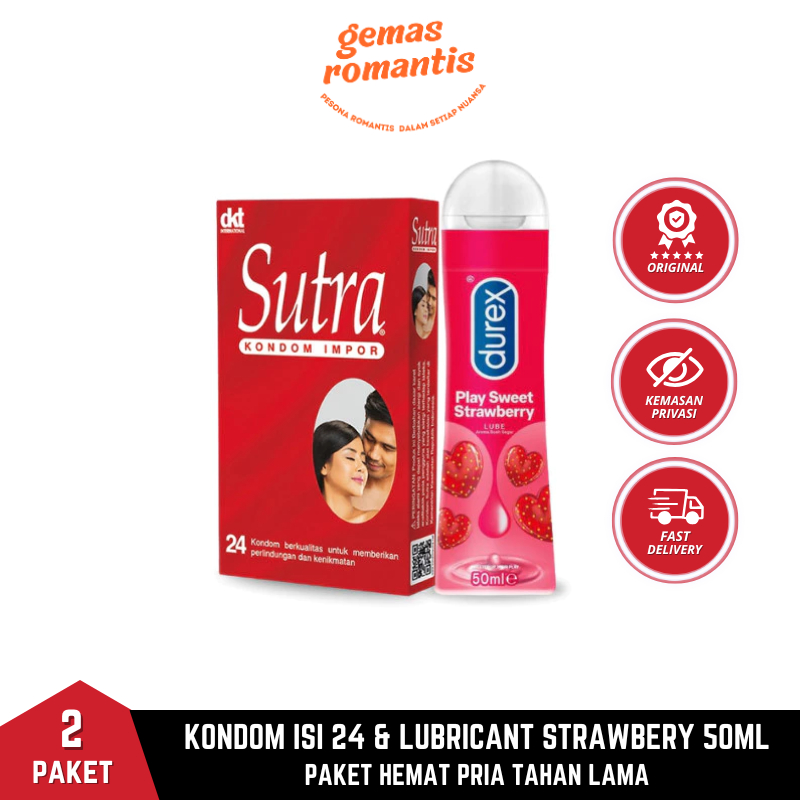 Kondom Sutra Merah isi 24 pcs & Durex Play Sweet Strawberry 50 ml Pelumas Pria Tahan Lama