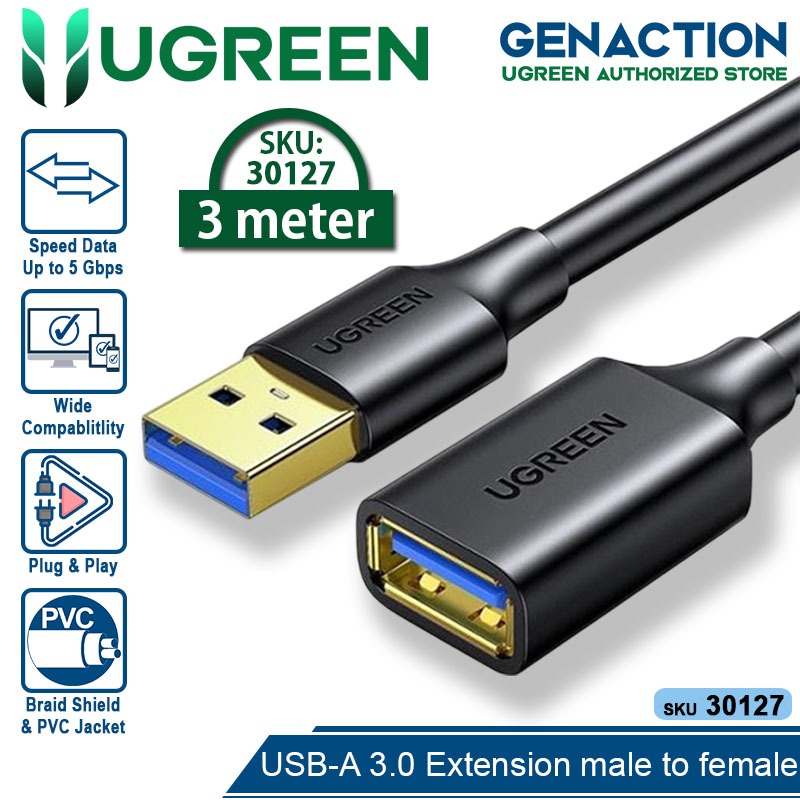 UGREEN US129 Kabel USB 3.0 Extension Male to Female Cable - Ekstensi Panjang 3 Meter