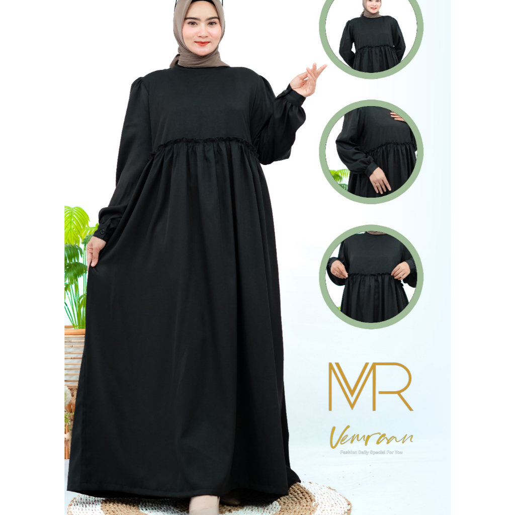 DRES GAMIS HIJAB HITAM PANJANG POLOS MODERN STYLE SIMPLE KEKINIAN [COD]