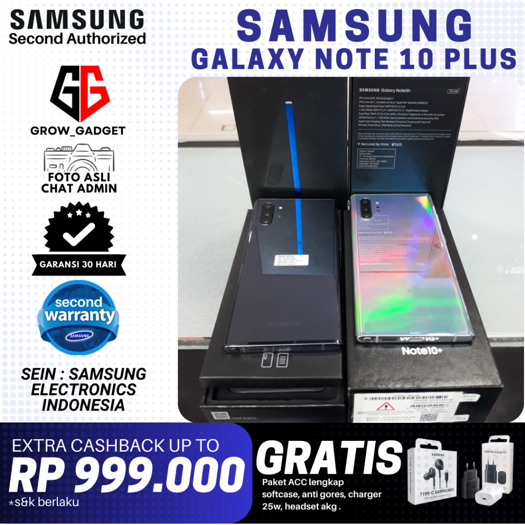 Samsung Galaxy Note 10 Plus 12/512GB 12/256GB Second Resmi Sein Indonesia