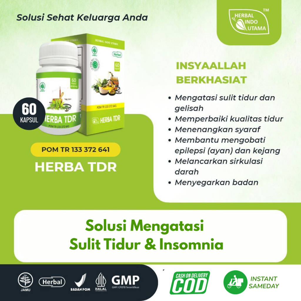 

HERBA TDR SOLUSI ATASI GANGGUAN SULIT TIDUR INSOMNIA