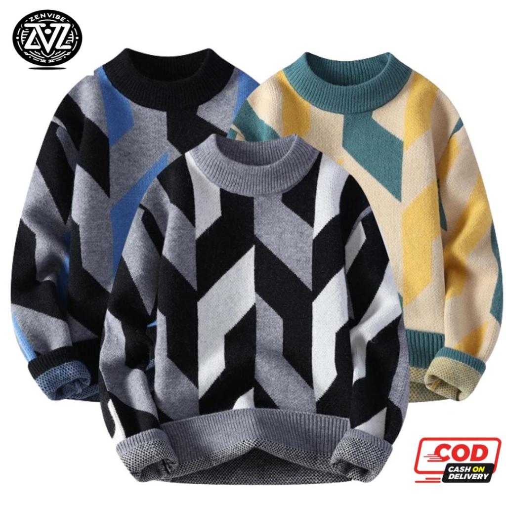 Zenvibe Sweater Rajut Pria  Bahan Knit Premium Lembut Dan Tebal