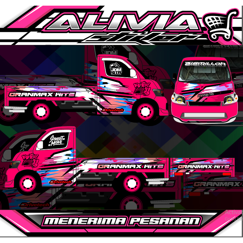 Stiker Full Body Mobil Pick Up L300-Stiker Motif Simple-Stiker Variasi Pick Up-Stiker Bisa Custome