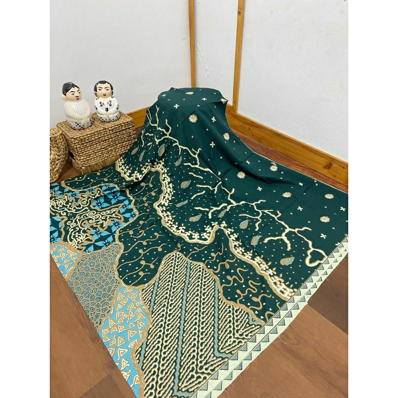 KAIN BATIK LAWEYAN SOLO ALUSAN ABSTRAK AKAR JALARAN HIJAU EMERALD