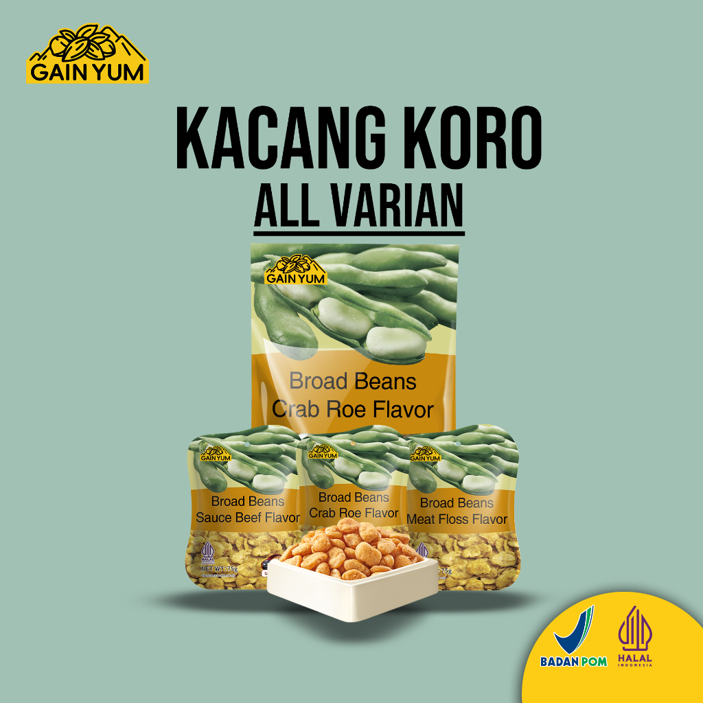 

[ ALL VARIAN ] Gain Yum - Kacang Koro Rasa Abon Sapi, Telur Kepiting, Sapi ( 75 Gr dan 285 Gr )