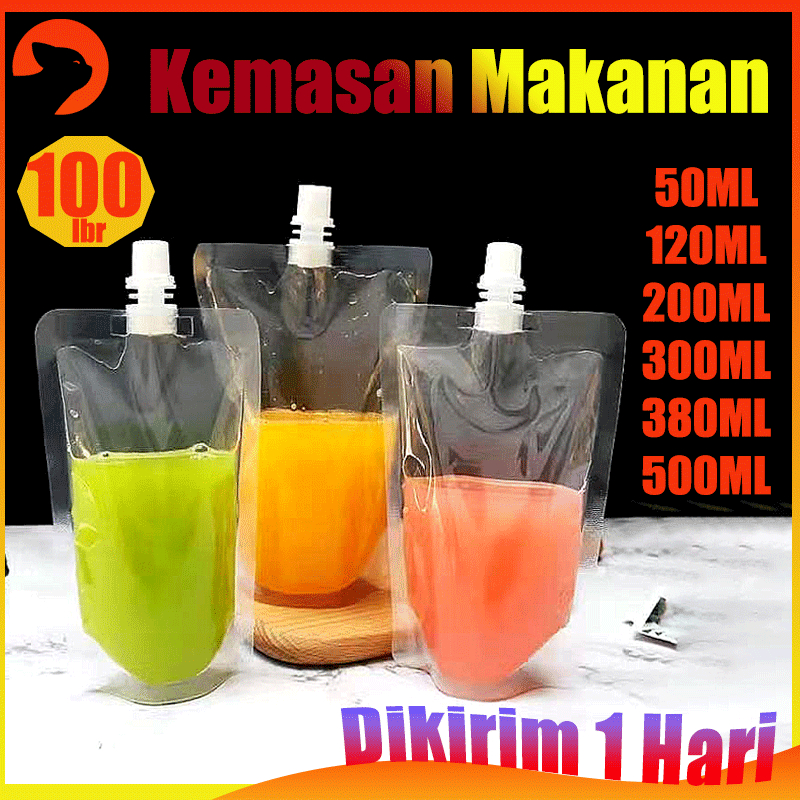 100 Pcs Standing Pouch Kemasan Minuman Spout Pack Mika 50ML 120ML 200ML 500ML