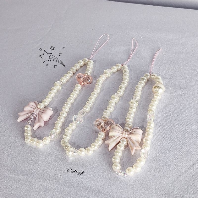 Gantungan Hp Manik - Manik Mutiara Putih Aesthetic / Gantungan Tas / Gantungan Kunci Dll.