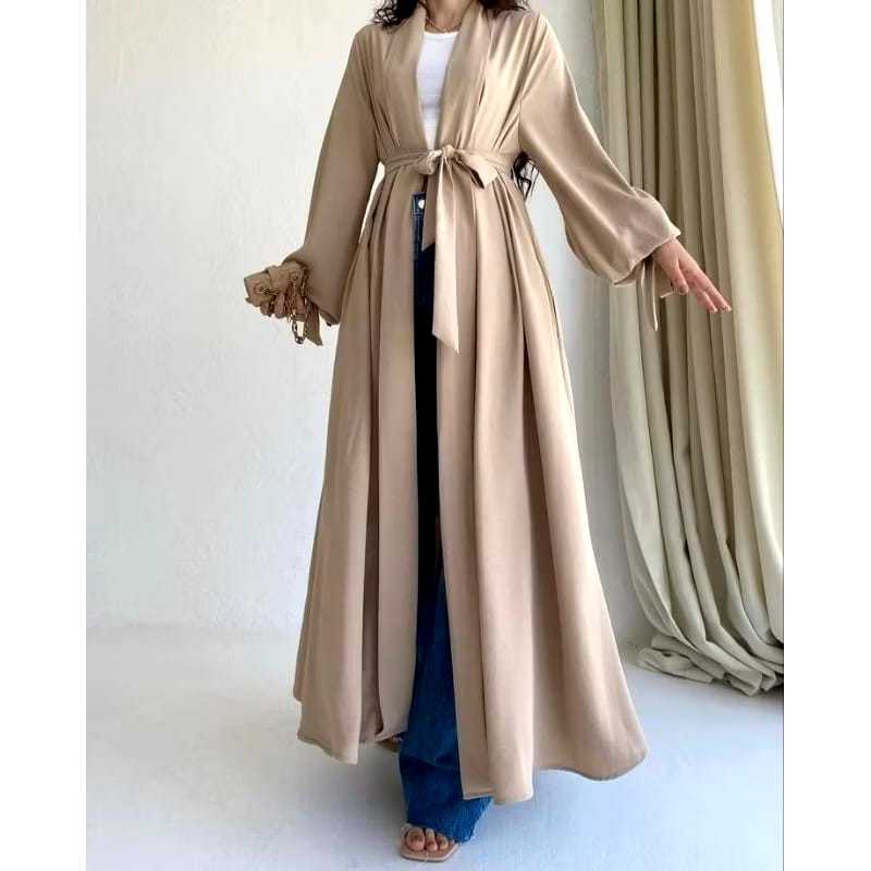 Outer wanita crincle airflow dengan tali terpisah / outer wanita lengan balon /outer wanita panjang