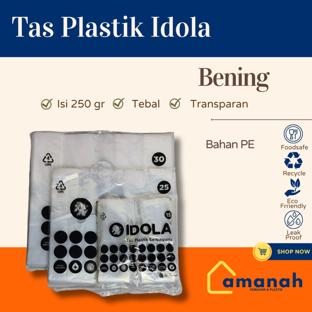 Tas Plastik PE Serbaguna / Tas Plastik Bening / Tas Plastik Idola Ukuran 15 25 30
