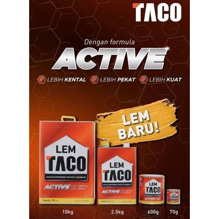 

Lem Taco Active / Lem Kuning Taco Active berbagai Tersedia Varian ukuran