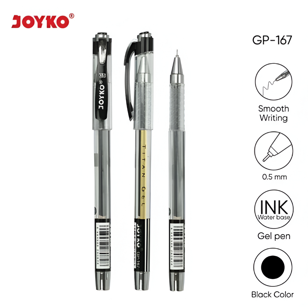 

Gel Pen Pulpen Pena Joyko GP-167 Titan Gel 0.5 mm (1 PCS) - Bolpen Pulpen Gel Hitam 0.5 mm