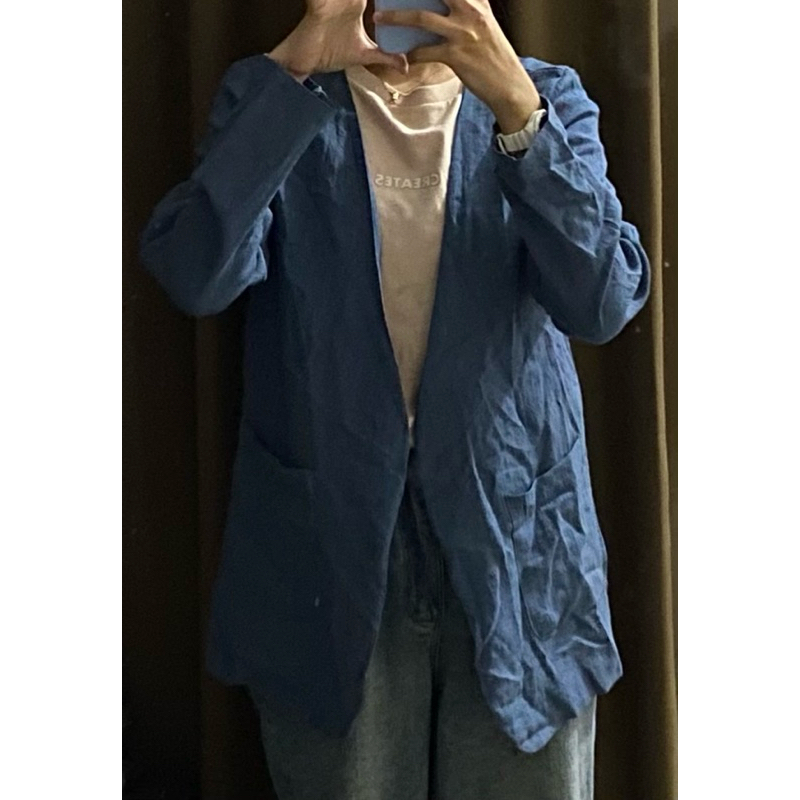 [PRELOVED] OUTER DAILY WANITA CEWE WOMAN WOMEN NAVY BIRU DONGKER GOOD CONDI
