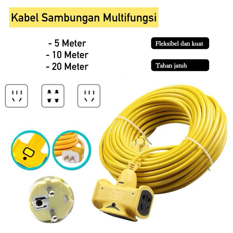 Soket Sambungan Kabel Extension Cord Extra-long Plug-in Strip 5M / 10M / 20M Electric Super Panjang Extra-long Plug-in Strip Electric Vehicle Charging Extension Cord Socket
