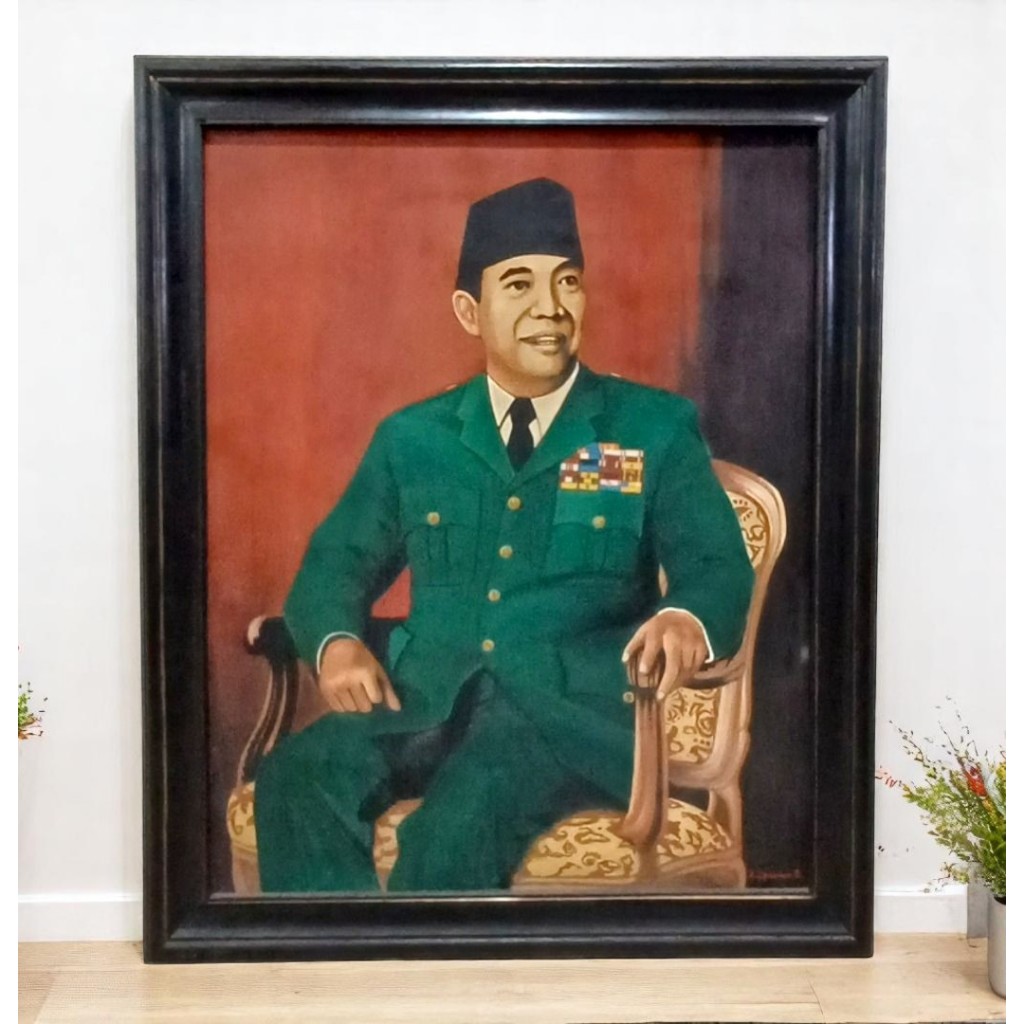 Lukisan Kanvas Tangan Soekarno Motif A Ukuran Besar Vintage Lawas