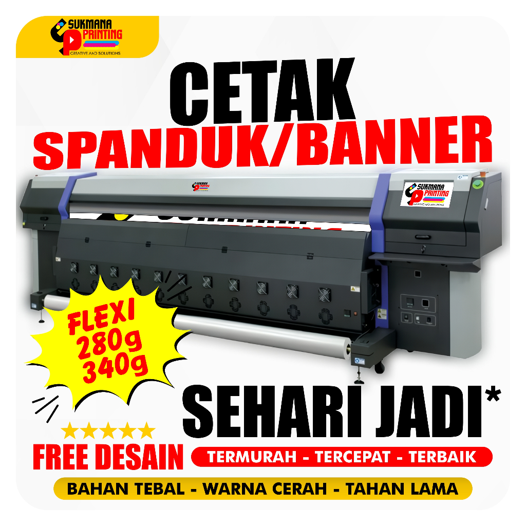 CETAK SPANDUK BANNER BAHAN FLEXI TEBAL SPANDUK CUSTOM FREE DESAIN