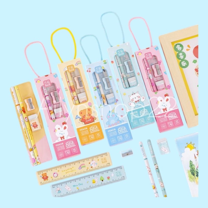 

Pensil Set Kotak (isi 5 pcs) /Alat Tulis Set Dengan Karakter Lucu
