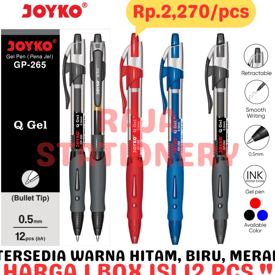 

Recomend JOYKO GEL PEN QGEL GP265 PENA PULPEN JOYKO CETEK HITAM BIRU MERAH GP265 REFILL PEN QGEL GP265 BOX
