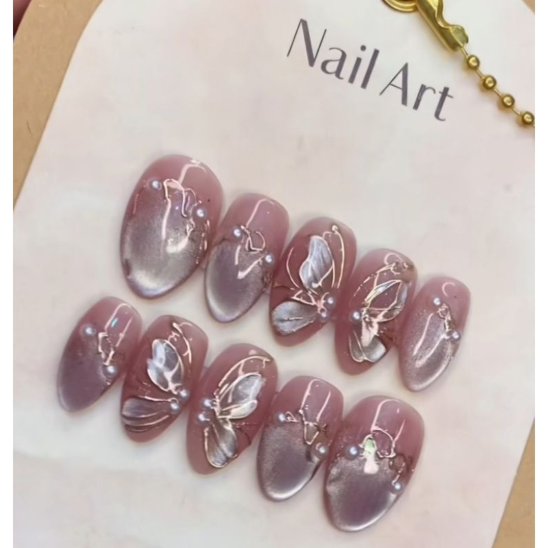 Premium Nail wedding gray maroon pink Press On Nail by Pink Shine bisa custom size request ukuran  /