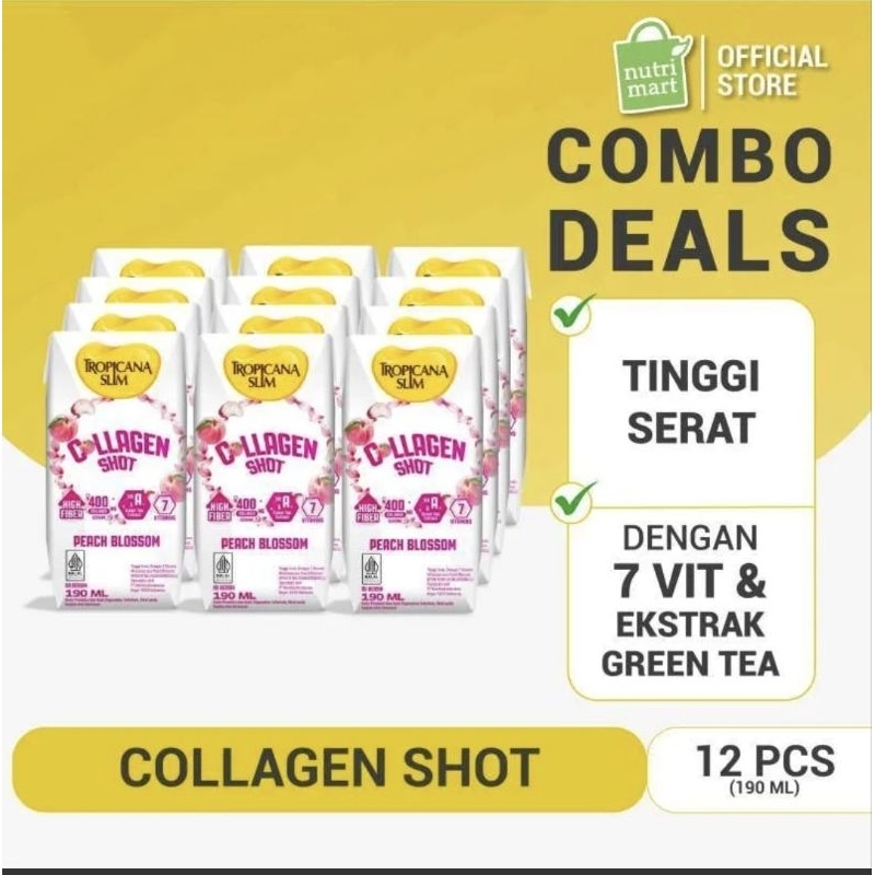 

Paket 12pcs x 190ml Tropicana Slim Collagen Shot Peach Blossom