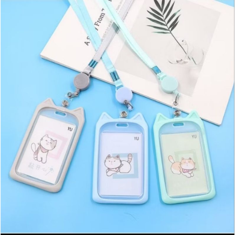 

Name Tag Lanyard Gantungan Kartu Motif Kucing Kelinci Akses MRT Busway E-Money Flazz BRIzi