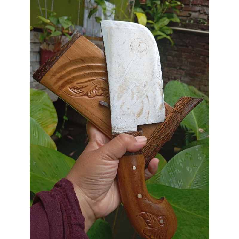 Pisau Cincang / Pisau Petok Fultang Sarung Ukir Handmade – Baja Per & Kayu Jati