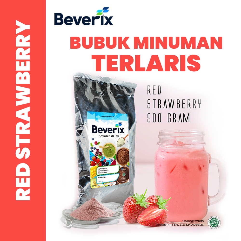 

BEVERIX Bubuk Minuman Premium Rasa Strawberry Stroberi 500 Gr Serbuk Instan Aneka Rasa