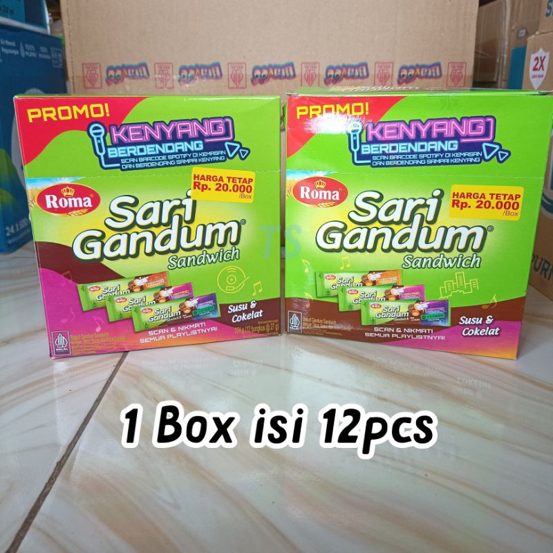 

Roma Sari Gandum Sandwich Susu & Cokelat. 1 Box isi 12 Bungkus